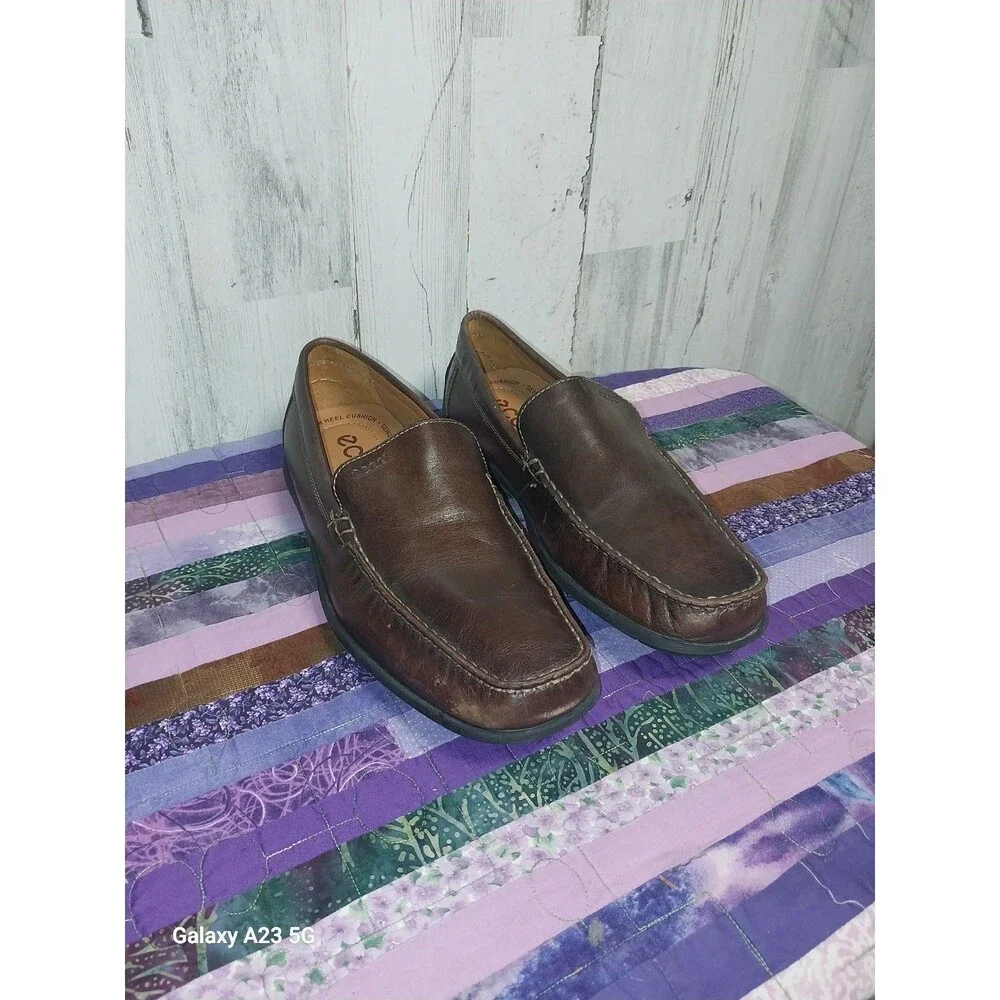 Ecco Men's Brown Leather Loafers US Sz 9-9.5 Eur 43 Casual Slip On Driver Shoes